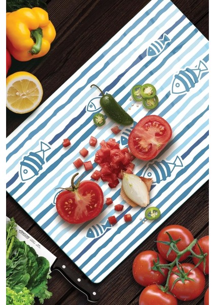 Cam Kesme Tahtası Marine Blue Fish Line fiyatları