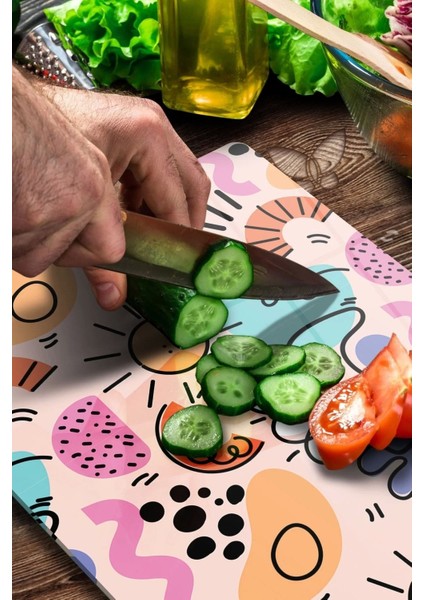 Cam Kesme Tahtası Renkli Geometrik Çizgi Desenli modelleri