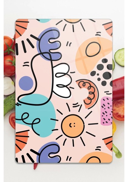 Cam Kesme Tahtası Renkli Geometrik Çizgi Desenli fırsatları