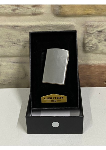 Marka USB Şarjlı Elektrikli Gümüş Gri Kişiye Özel Çakmak
