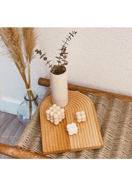 Ahşap Oymalı Yarım Gökkuşağı Kesme Tahtası ve Sunum Tepsisi Takı Tepsisi Boho Sunum Büyük Boy