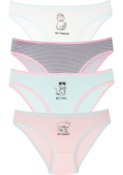 Kız Çocuk 7 Adet Bikini Sevimli Kedi Desenli Karışık Renkli 7 Li Külot
