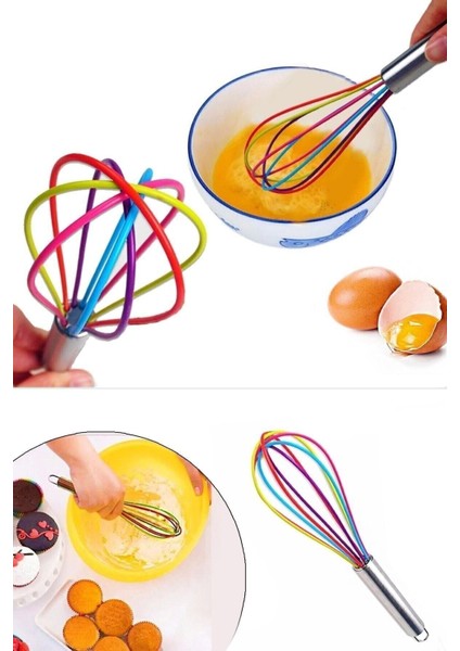 Silikon Uçlu Çırpıcı Metal Saplı Renkli Yumurta Çırpma Teli Kek Pasta Hamur Karıştırıcısı Aparatı