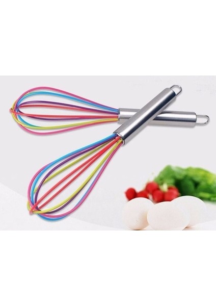 Silikon Uçlu Çırpıcı Metal Saplı Renkli Yumurta Çırpma Teli Kek Pasta Hamur Karıştırıcısı Aparatı