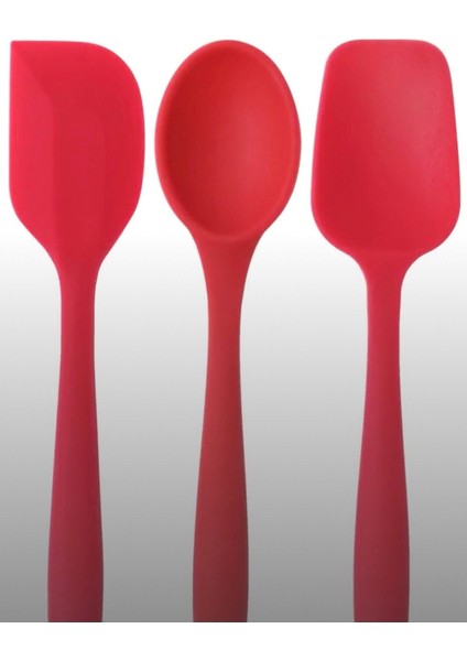 Pinkrose Büyük Boy Kırmızı Yanmaz Yapışmaz Silikon Spatula &kaşık Set
