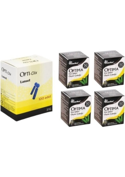 Kan Seker Ölçüm Çubuğu (Strip) 4 Kutu (200ADET) + 1 Kutu 100 Adet Parmak Delme Iğnesi