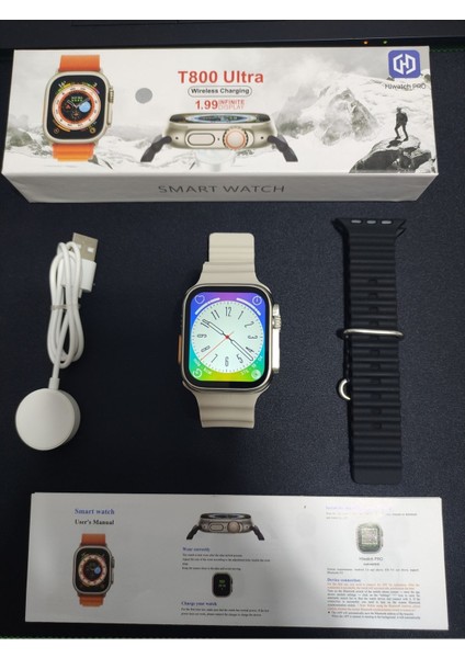 T 800 Ultra Watch 49 mm Çift Kordon Nabız Ölçer Android ve Ios Desteklidir Watch 8 Ultra