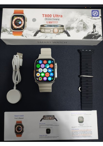 T 800 Ultra Watch 49 mm Çift Kordon Nabız Ölçer Android ve Ios Desteklidir Watch 8 Ultra