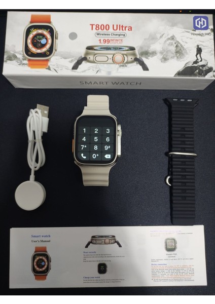 T 800 Ultra Watch 49 mm Çift Kordon Nabız Ölçer Android ve Ios Desteklidir Watch 8 Ultra