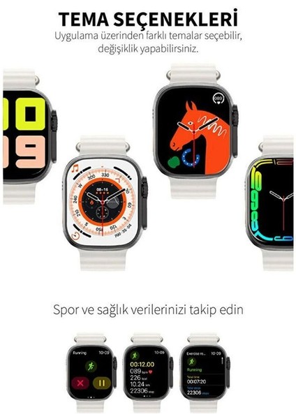 Ultra Watch8 Aklı Saat Android Ios 1.99 Inç 45MM Yedek Kordon Hediyeli