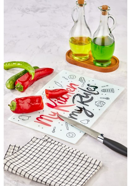 25 x 35 Temperli Cam Kesim Tahtası 25*35 Beyaz My Kitchen – Çizilmez, Isıya Dayanıklı, Kırılmaz, Ka