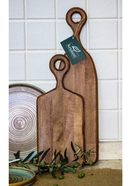 Ahşap Ceviz Kesme ve Servis Tahtası 13 Cmx 50 Cm- 15CMX36 cm 2 Adet Kahverengi 2