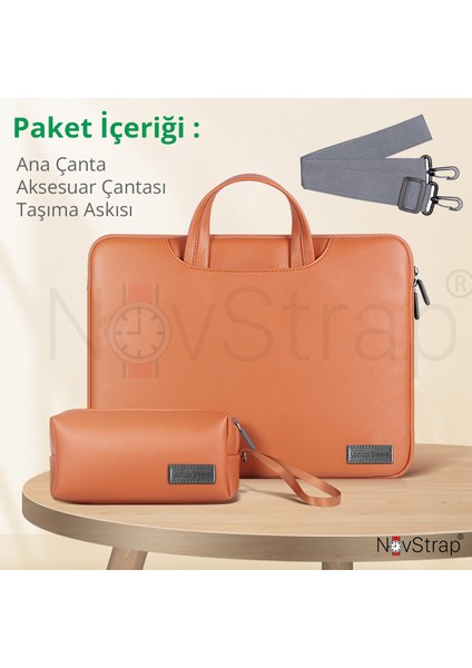 Novstrap Apple Macbook Air M2 M3 13.6 Inç A2681 A3113 ile Uyumlu Luxury Pu Deri Çanta Kılıf Sleeve