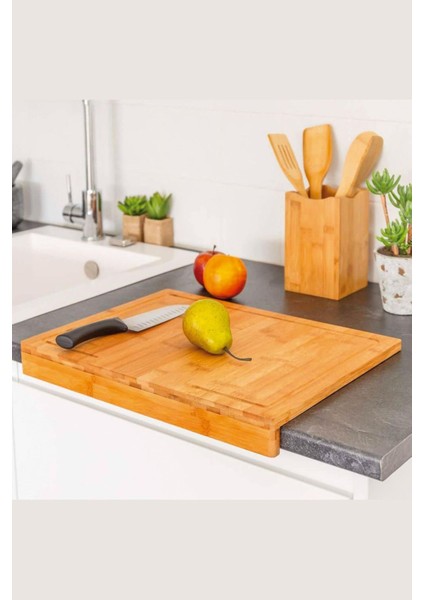 1 Parça Bambu Kesme Tahtası, Tezgah Üstü, Kaymaz Ekmek Tahtası, Kenarlı Kesme Tepsisi 35 * 24 cm Ba