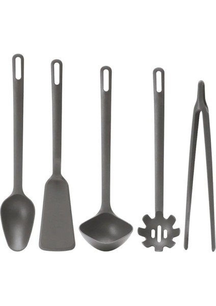 4+ Fullandad Spatula, Kaşık, Kepçe Makarna Kaşığı, Maşa 5'li Mutfak Pişirme Seti Silikon