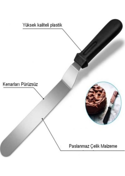 Metalik Pasta Sıvama Spatulası + Çelik Spatula Hamur Kazıyıcı 2li 2 Çelik