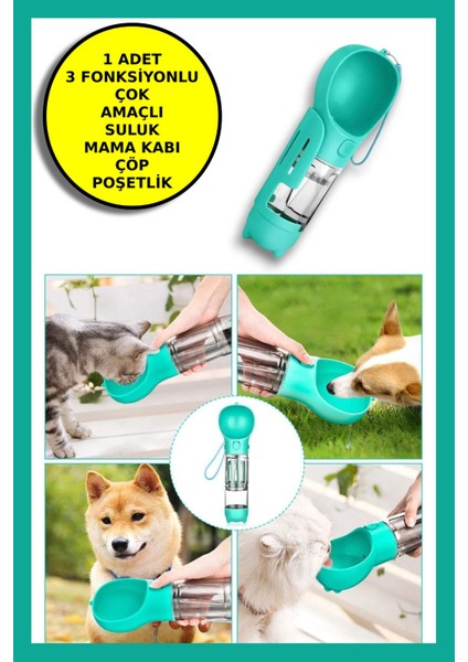 Kedi Köpek Evcil Hayvan Portatif Çok Amaçlı Suluk ve Mama Kabı - 300 ml + 150 ml
