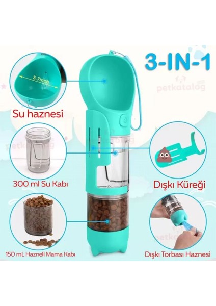 Kedi Köpek Evcil Hayvan Portatif Çok Amaçlı Suluk ve Mama Kabı - 300 ml + 150 ml