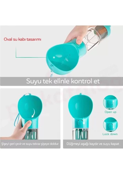 Kedi Köpek Evcil Hayvan Portatif Çok Amaçlı Suluk ve Mama Kabı - 300 ml + 150 ml