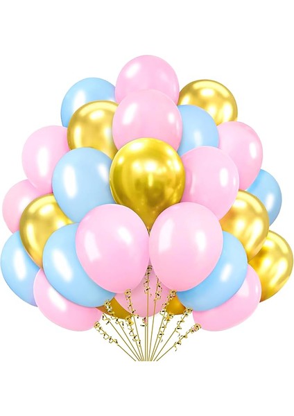 60 adet pembe - gold - açık mavi Set + balon zinciri metalik parlak balon seti fiyatları