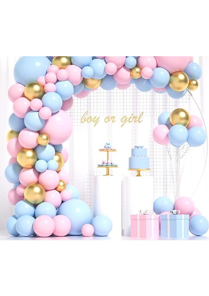 60 adet pembe - gold - açık mavi Set + balon zinciri metalik parlak balon seti modelleri
