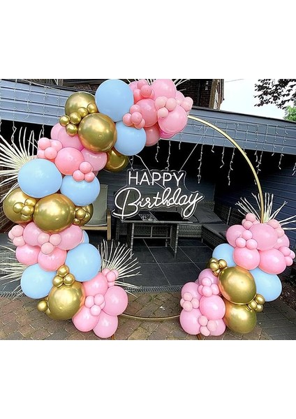 60 adet pembe - gold - açık mavi Set + balon zinciri metalik parlak balon seti fırsatları