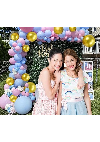 60 adet pembe - gold - açık mavi Set + balon zinciri metalik parlak balon seti indirimleri