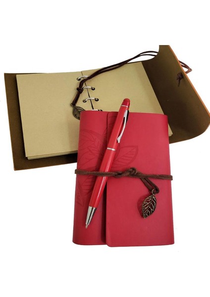 Özel Ahşap Kutulu Kırmızı Deri Defter ve Kalem Set