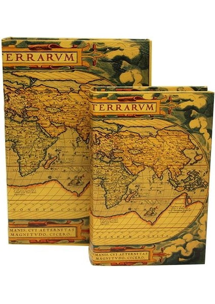 Kutu Kitap Harita 2'li Set Dekoratif Hediyelik