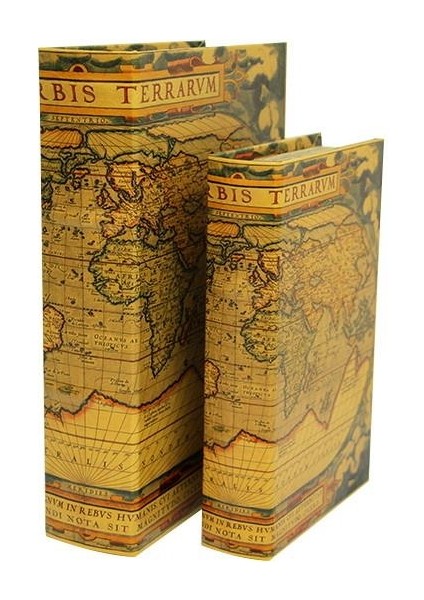 Kutu Kitap Harita 2'li Set Dekoratif Hediyelik