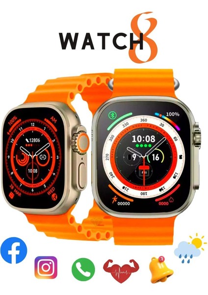 Watch 8 Ultra Akıllı Saat 49MM Android ve Ios Uyumlu Arama Yapma Vidalı Kordon Kilitleme Bluetooth