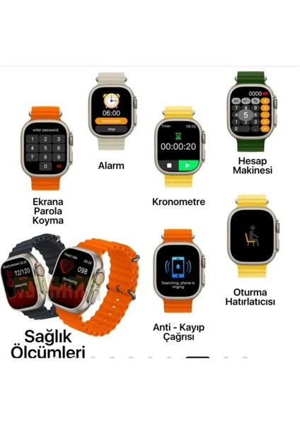 Watch 8 Ultra Akıllı Saat 49MM Android ve Ios Uyumlu Arama Yapma Vidalı Kordon Kilitleme Bluetooth fiyatları