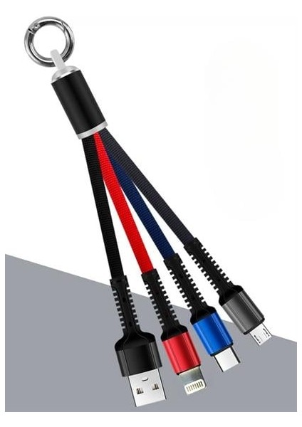 Şarj Kablosu 3 'in 1 USB Çıkışlı Miikro Type-C 8pin Uyumlu Işıklı Anahtarlık Model