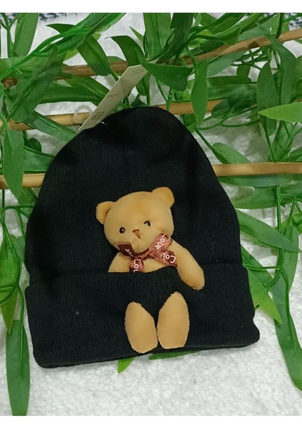 Bear Pelüş Kahve Ayıcıklı Bere Renkli Tedy Figürlü Unisex Mor Örgü