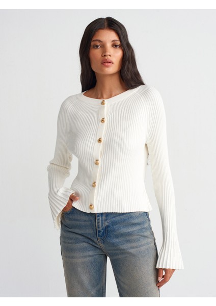 60246 Ispanyol Kol Triko Hırka-Ekru