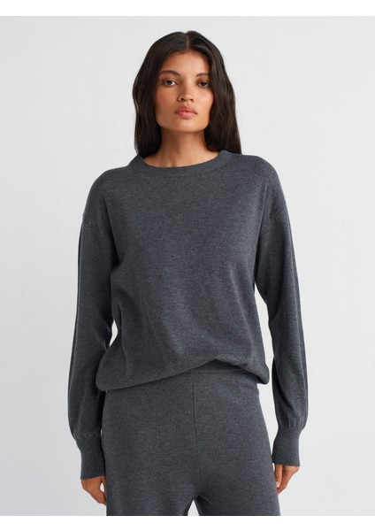 10633 Bisiklet Yaka Basic Triko Kazak-Füme M.