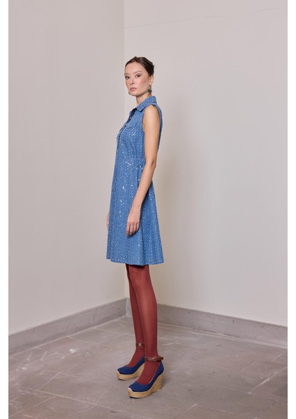 Vitus Kot Mini Elbise - Delikli ve Payetli Kumaş Metal Çıtçıtlı fiyatları