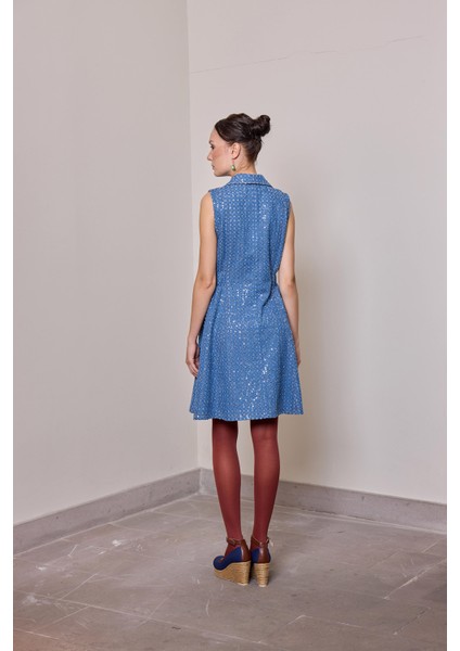 Vitus Kot Mini Elbise - Delikli ve Payetli Kumaş Metal Çıtçıtlı modelleri