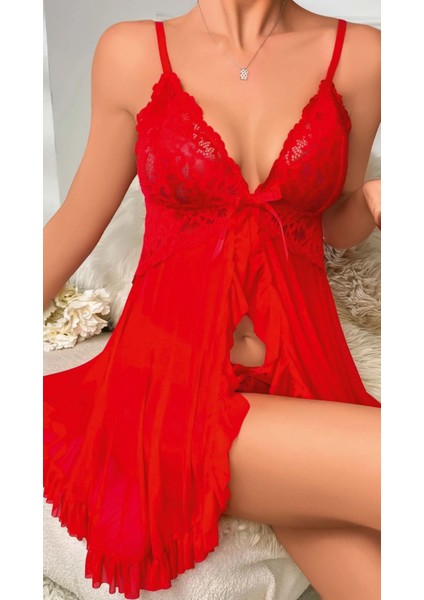 Kırmızı Ince Askılı Dantel Işlemeli Kadın Faantezi Gecelik Kırmızı fiyatları
