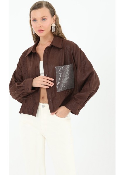 Kadın Cep Detayı Payetli Uzun Kollu Gömlek