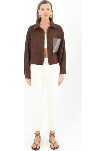 Kadın Cep Detayı Payetli Uzun Kollu Gömlek modelleri