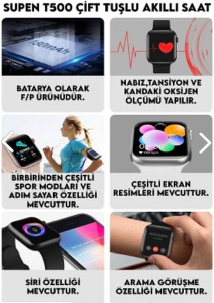 T500 Akıllı Saat Ios Andorid Destekli Arama Özeliği Sensörlü Watch