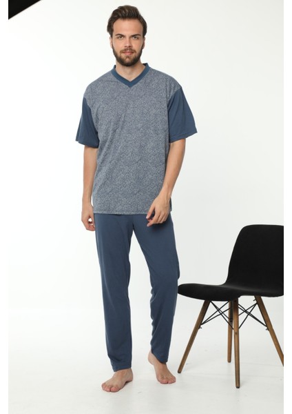 Erkek V Yaka Kısa Kollu Pijama Takımı