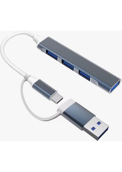 Multi USB Çoklayıcı 4 Port 'lu Bağlantı Istasyonu Ince USB Bölücü Type-C Tipi Çoklu Adaptör