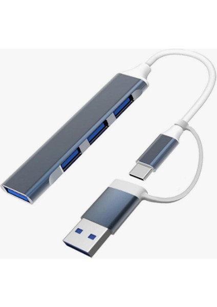 Multi USB Çoklayıcı 4 Port 'lu Bağlantı Istasyonu Ince USB Bölücü Type-C Tipi Çoklu Adaptör fiyatları