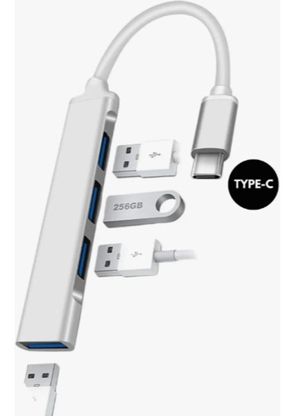 Multi USB Çoklayıcı 4 Port 'lu Bağlantı Istasyonu Ince USB Bölücü Type-C Tipi Çoklu Adaptör fırsatları