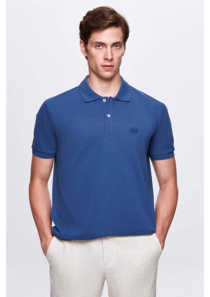 Ds Damat Regular Fit Indigo Düz Örgü %100 Pamuk T-Shirt