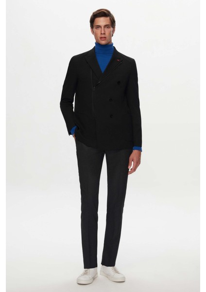 Slim Fit Siyah Gabardin Kumaş Ceket