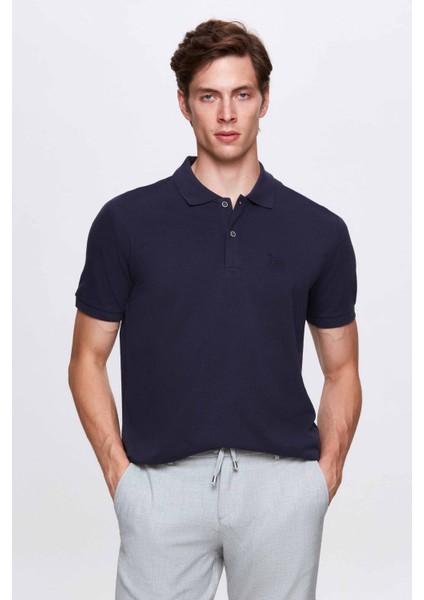 Regular Fit Lacivert Düz Örgü Pamuk T-Shirt