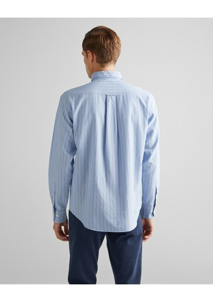Erkek Mavi Regular Fit Düğmeli Yaka Çizgili Oxford Gömlek 3240169.427 fiyatları